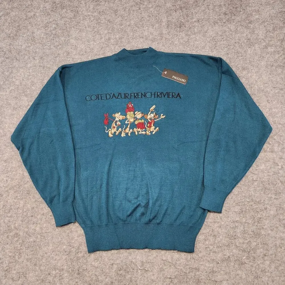 VTG Pagliano Mens L Large Cote D'Azur French Riviera Knit Embroidered Sweater‎